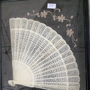 Japanese Ivory Fan shadow box frame w/ Black back
